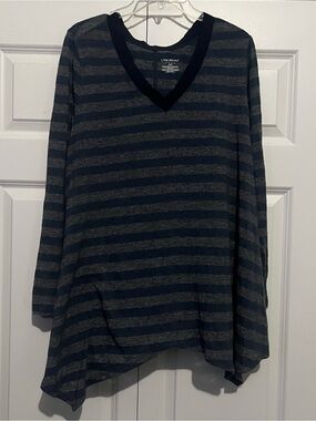 Lane Bryant Blue & Gray Striped V-Neck Tunic